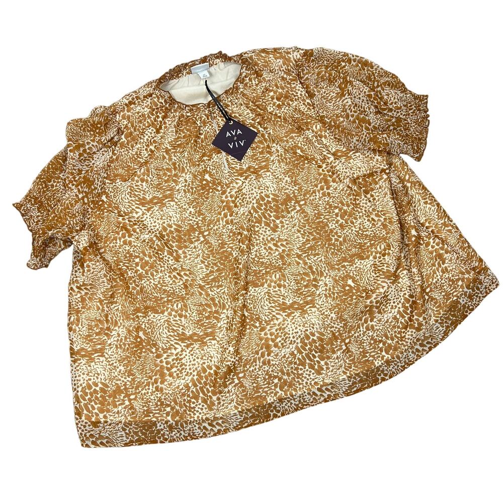 Ava & Viv Women's Plus Size Leopard Print Short Sleeve Blouse - Size 2X - NWT